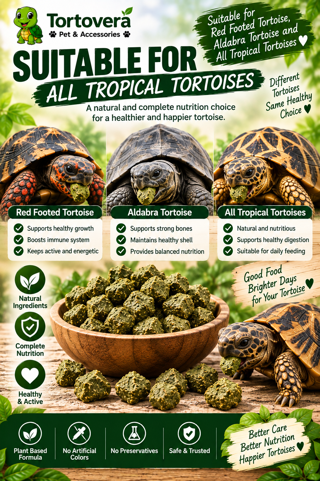 Tortovera MacFn Cacti Calcium Tortoise Food 100G | 5% Calcium High Fiber Cactus Pellets | Large 15mm Tortoise Food
